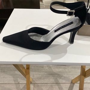 Antonio Melani point toe black satin sling back pumps